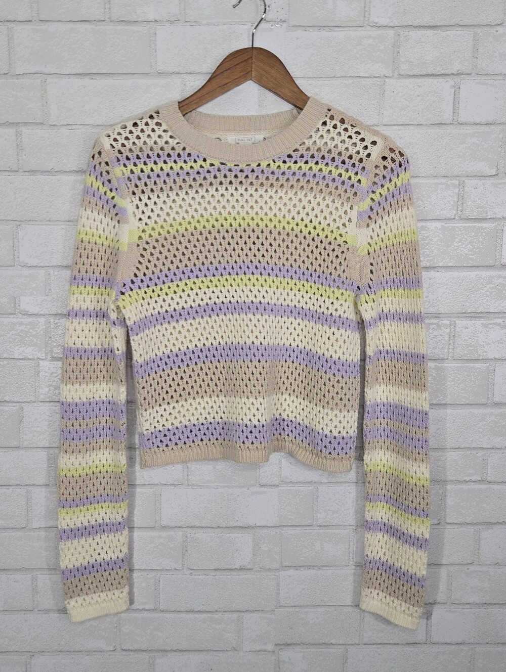 Full Tilt pastel striped open weave crochet sweater - Picture 4 of 12